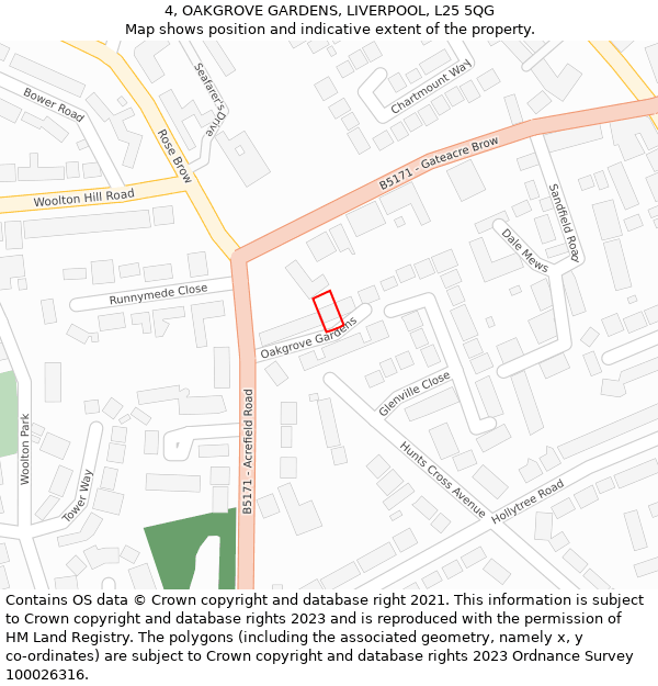 4, OAKGROVE GARDENS, LIVERPOOL, L25 5QG: Location map and indicative extent of plot