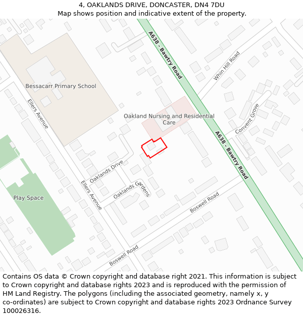 4, OAKLANDS DRIVE, DONCASTER, DN4 7DU: Location map and indicative extent of plot