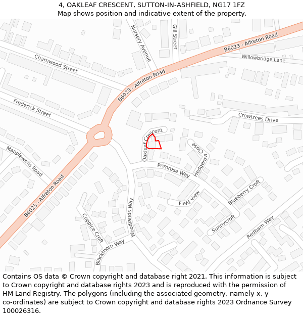 4, OAKLEAF CRESCENT, SUTTON-IN-ASHFIELD, NG17 1FZ: Location map and indicative extent of plot