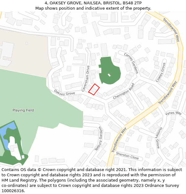 4, OAKSEY GROVE, NAILSEA, BRISTOL, BS48 2TP: Location map and indicative extent of plot