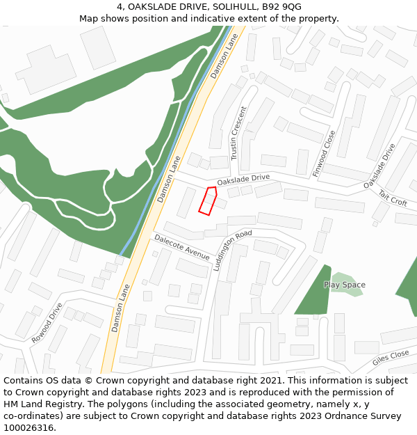 4, OAKSLADE DRIVE, SOLIHULL, B92 9QG: Location map and indicative extent of plot