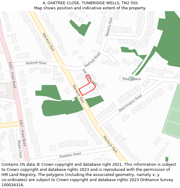 4, OAKTREE CLOSE, TUNBRIDGE WELLS, TN2 5SS: Location map and indicative extent of plot