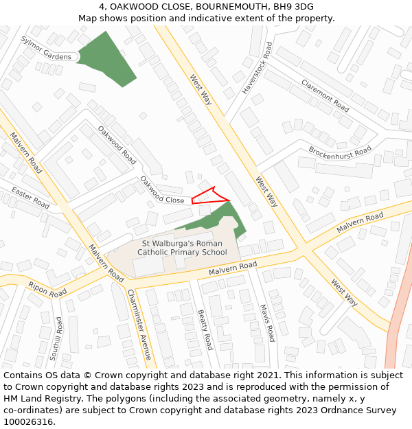 4, OAKWOOD CLOSE, BOURNEMOUTH, BH9 3DG: Location map and indicative extent of plot