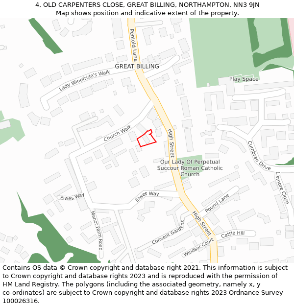 4, OLD CARPENTERS CLOSE, GREAT BILLING, NORTHAMPTON, NN3 9JN: Location map and indicative extent of plot