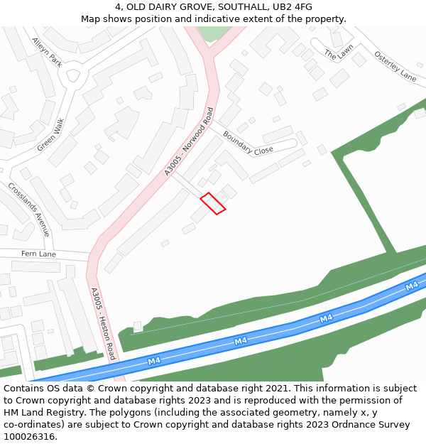 4, OLD DAIRY GROVE, SOUTHALL, UB2 4FG: Location map and indicative extent of plot