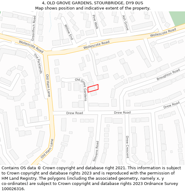 4, OLD GROVE GARDENS, STOURBRIDGE, DY9 0US: Location map and indicative extent of plot