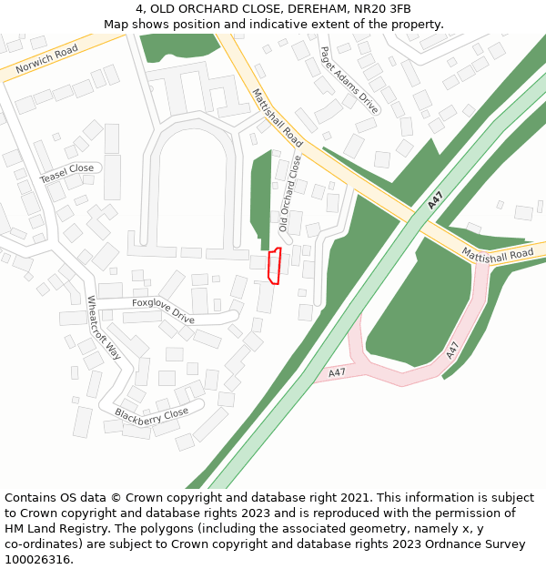 4, OLD ORCHARD CLOSE, DEREHAM, NR20 3FB: Location map and indicative extent of plot