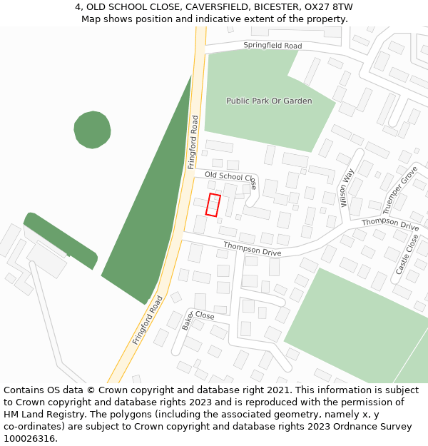 4, OLD SCHOOL CLOSE, CAVERSFIELD, BICESTER, OX27 8TW: Location map and indicative extent of plot