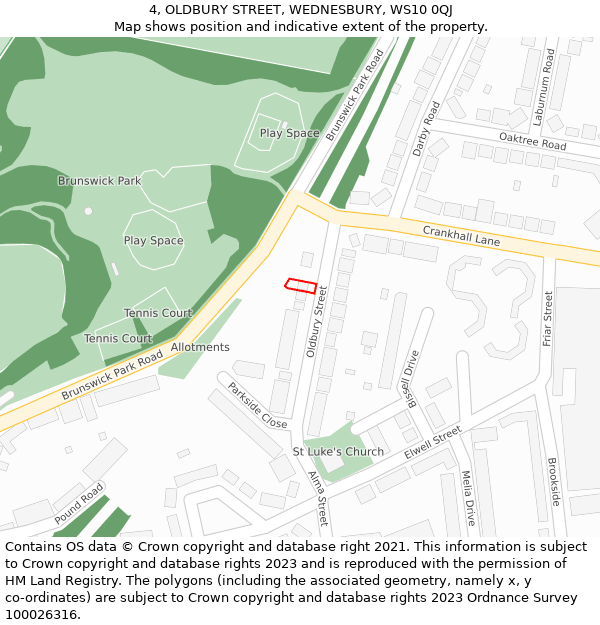 4, OLDBURY STREET, WEDNESBURY, WS10 0QJ: Location map and indicative extent of plot