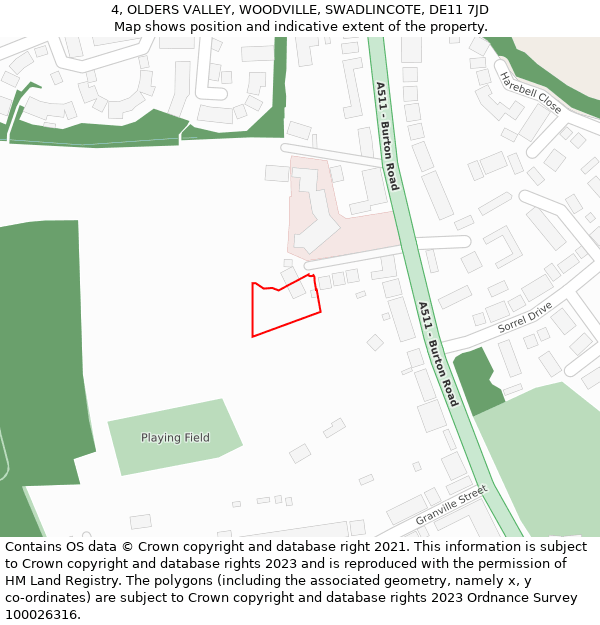 4, OLDERS VALLEY, WOODVILLE, SWADLINCOTE, DE11 7JD: Location map and indicative extent of plot