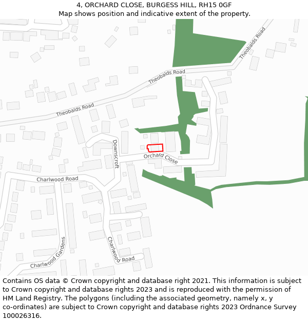 4, ORCHARD CLOSE, BURGESS HILL, RH15 0GF: Location map and indicative extent of plot