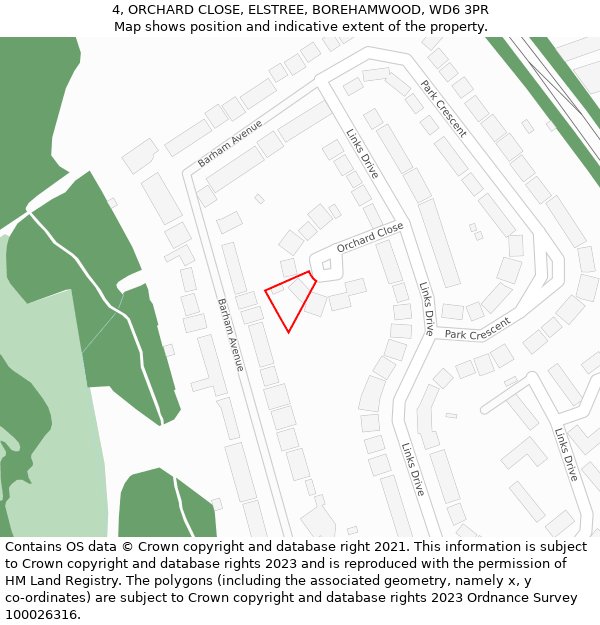 4, ORCHARD CLOSE, ELSTREE, BOREHAMWOOD, WD6 3PR: Location map and indicative extent of plot