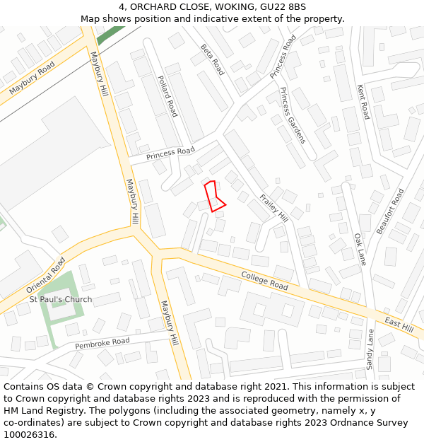 4, ORCHARD CLOSE, WOKING, GU22 8BS: Location map and indicative extent of plot