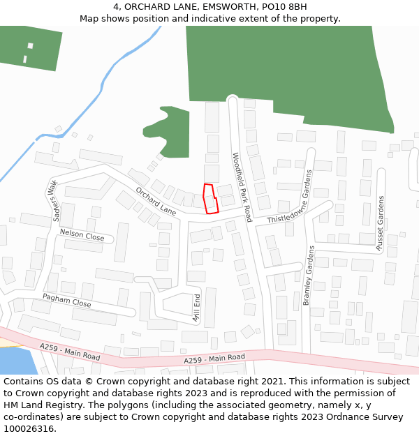 4, ORCHARD LANE, EMSWORTH, PO10 8BH: Location map and indicative extent of plot
