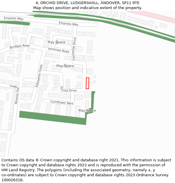 4, ORCHID DRIVE, LUDGERSHALL, ANDOVER, SP11 9TE: Location map and indicative extent of plot