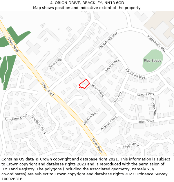 4, ORION DRIVE, BRACKLEY, NN13 6GD: Location map and indicative extent of plot