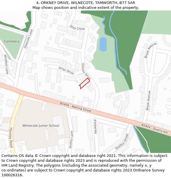 4, ORKNEY DRIVE, WILNECOTE, TAMWORTH, B77 5AR: Location map and indicative extent of plot