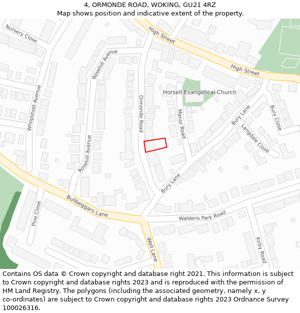 4, ORMONDE ROAD, WOKING, GU21 4RZ: Location map and indicative extent of plot