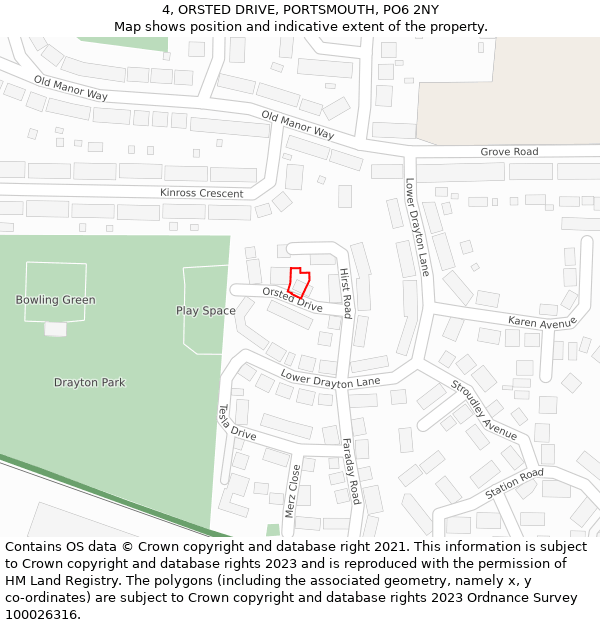 4, ORSTED DRIVE, PORTSMOUTH, PO6 2NY: Location map and indicative extent of plot
