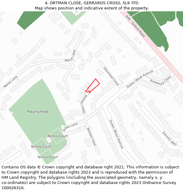 4, ORTMAN CLOSE, GERRARDS CROSS, SL9 7FD: Location map and indicative extent of plot