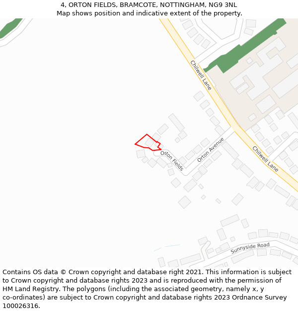 4, ORTON FIELDS, BRAMCOTE, NOTTINGHAM, NG9 3NL: Location map and indicative extent of plot