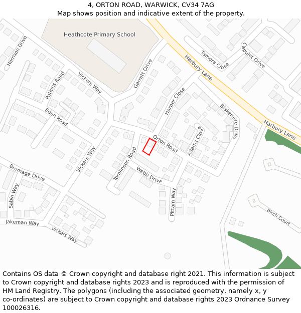 4, ORTON ROAD, WARWICK, CV34 7AG: Location map and indicative extent of plot