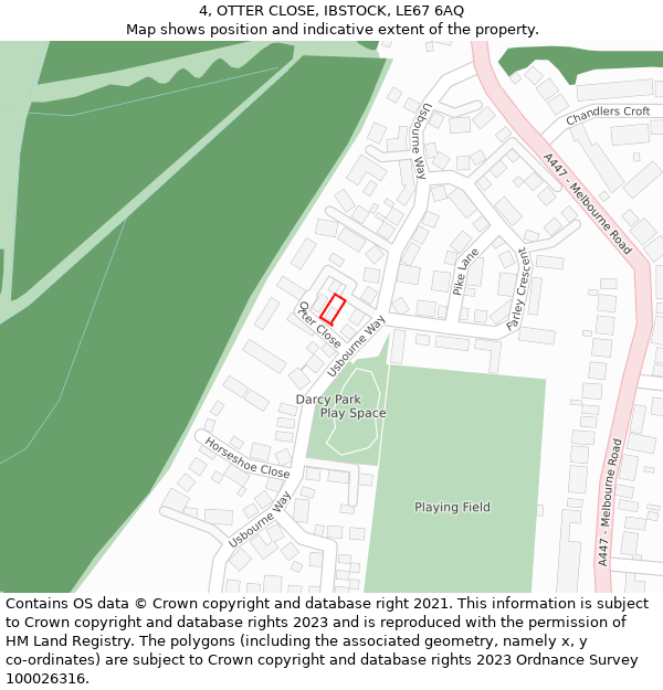 4, OTTER CLOSE, IBSTOCK, LE67 6AQ: Location map and indicative extent of plot