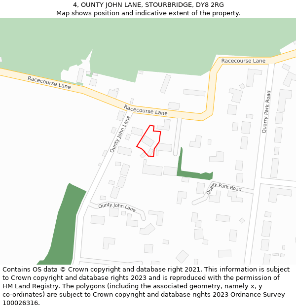 4, OUNTY JOHN LANE, STOURBRIDGE, DY8 2RG: Location map and indicative extent of plot
