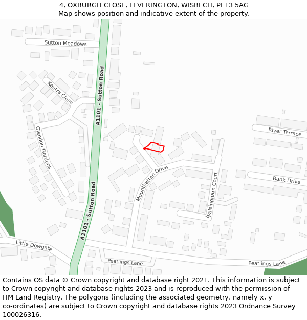 4, OXBURGH CLOSE, LEVERINGTON, WISBECH, PE13 5AG: Location map and indicative extent of plot