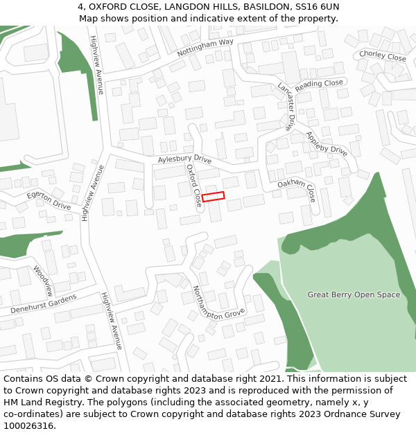 4, OXFORD CLOSE, LANGDON HILLS, BASILDON, SS16 6UN: Location map and indicative extent of plot