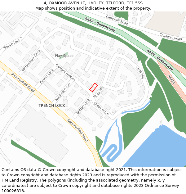 4, OXMOOR AVENUE, HADLEY, TELFORD, TF1 5SS: Location map and indicative extent of plot