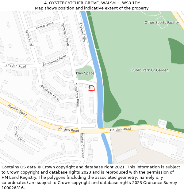 4, OYSTERCATCHER GROVE, WALSALL, WS3 1DY: Location map and indicative extent of plot
