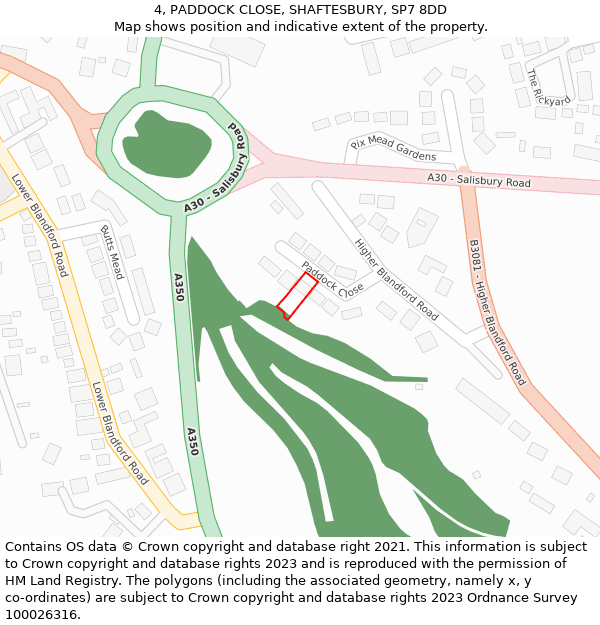 4, PADDOCK CLOSE, SHAFTESBURY, SP7 8DD: Location map and indicative extent of plot