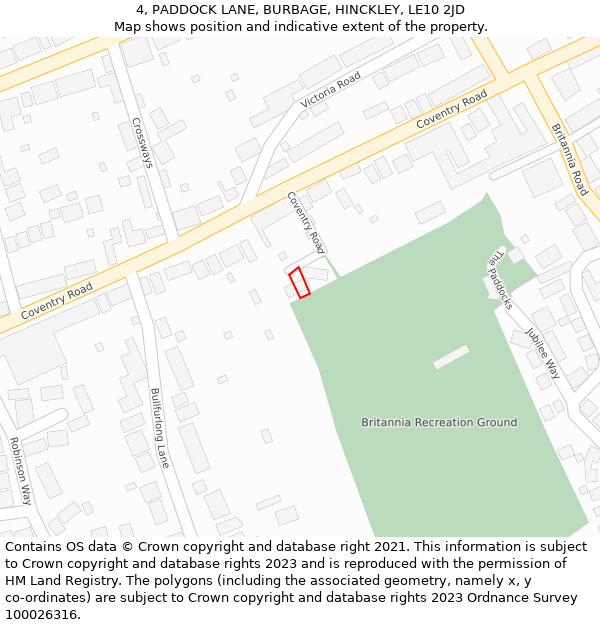 4, PADDOCK LANE, BURBAGE, HINCKLEY, LE10 2JD: Location map and indicative extent of plot