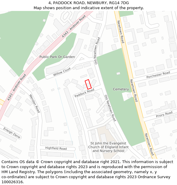4, PADDOCK ROAD, NEWBURY, RG14 7DG: Location map and indicative extent of plot