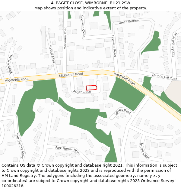 4, PAGET CLOSE, WIMBORNE, BH21 2SW: Location map and indicative extent of plot