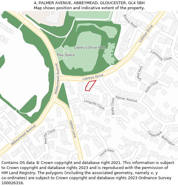 4, PALMER AVENUE, ABBEYMEAD, GLOUCESTER, GL4 5BH: Location map and indicative extent of plot