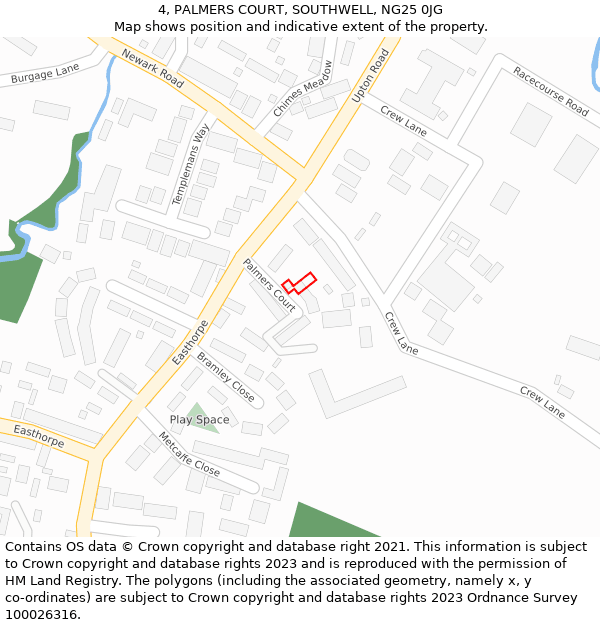 4, PALMERS COURT, SOUTHWELL, NG25 0JG: Location map and indicative extent of plot