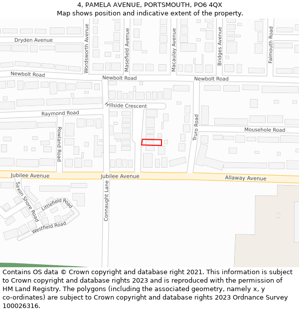 4, PAMELA AVENUE, PORTSMOUTH, PO6 4QX: Location map and indicative extent of plot