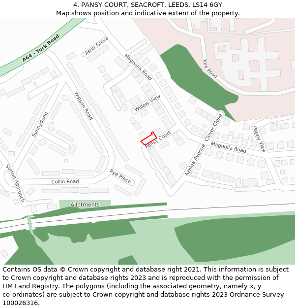 4, PANSY COURT, SEACROFT, LEEDS, LS14 6GY: Location map and indicative extent of plot