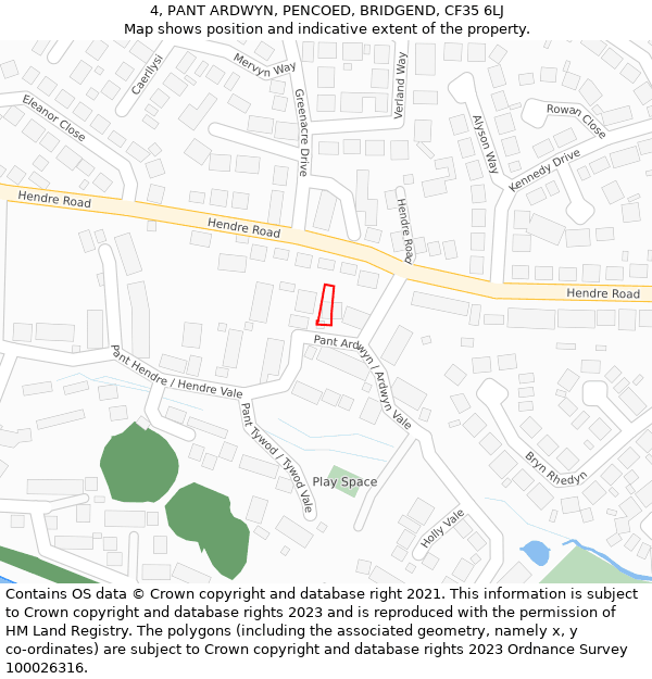 4, PANT ARDWYN, PENCOED, BRIDGEND, CF35 6LJ: Location map and indicative extent of plot