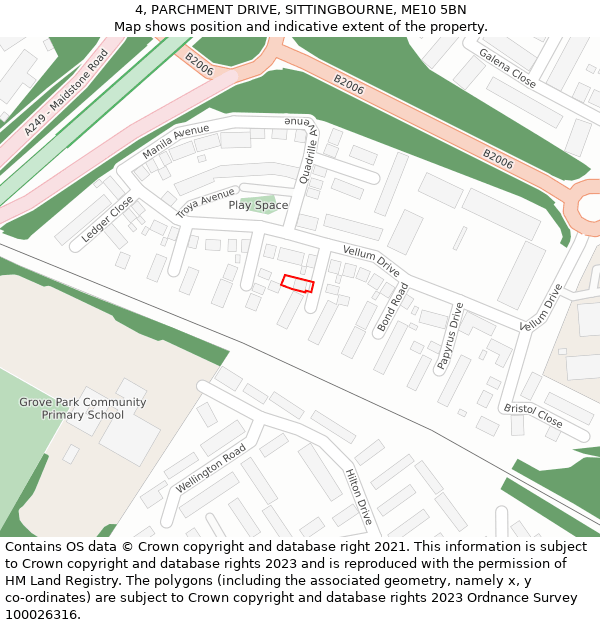 4, PARCHMENT DRIVE, SITTINGBOURNE, ME10 5BN: Location map and indicative extent of plot