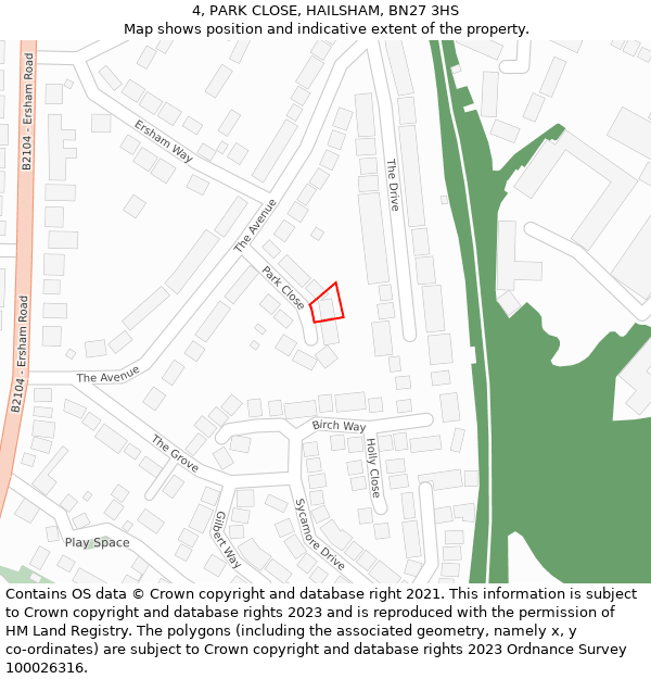 4, PARK CLOSE, HAILSHAM, BN27 3HS: Location map and indicative extent of plot
