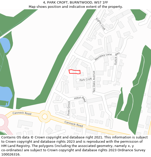 4, PARK CROFT, BURNTWOOD, WS7 1FF: Location map and indicative extent of plot