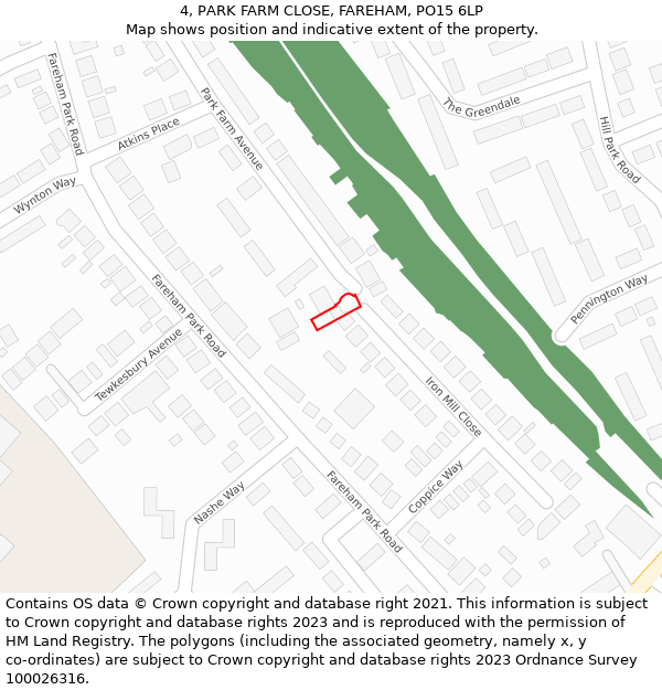 4, PARK FARM CLOSE, FAREHAM, PO15 6LP: Location map and indicative extent of plot