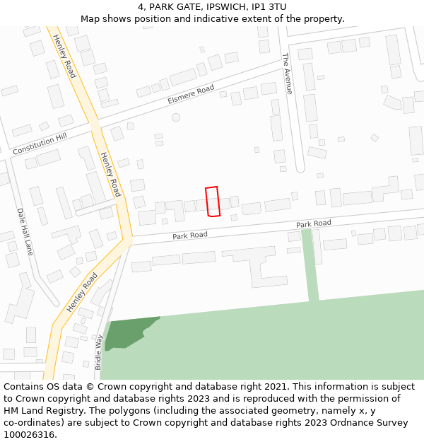 4, PARK GATE, IPSWICH, IP1 3TU: Location map and indicative extent of plot