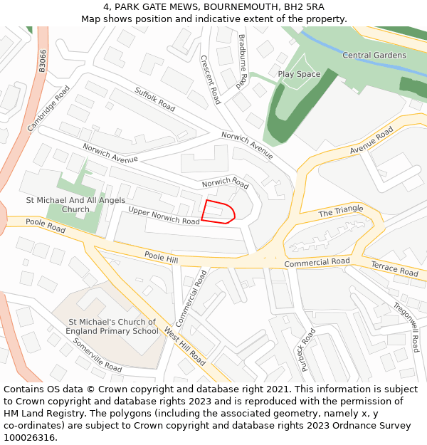 4, PARK GATE MEWS, BOURNEMOUTH, BH2 5RA: Location map and indicative extent of plot