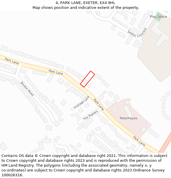 4, PARK LANE, EXETER, EX4 9HL: Location map and indicative extent of plot