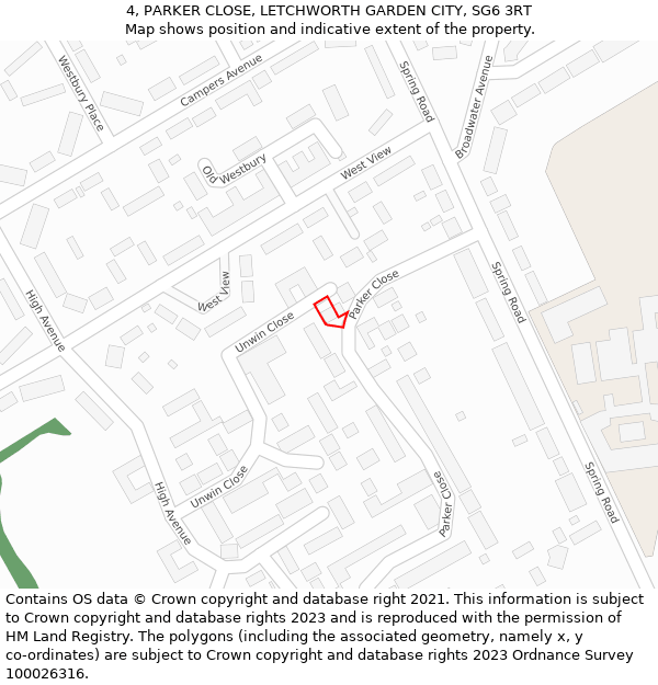 4, PARKER CLOSE, LETCHWORTH GARDEN CITY, SG6 3RT: Location map and indicative extent of plot