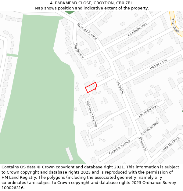 4, PARKMEAD CLOSE, CROYDON, CR0 7BL: Location map and indicative extent of plot